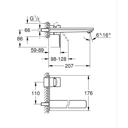 GROHE 23444AL1 - Смесител за умивалник за вграден монтаж LINEARE 207 мм графит