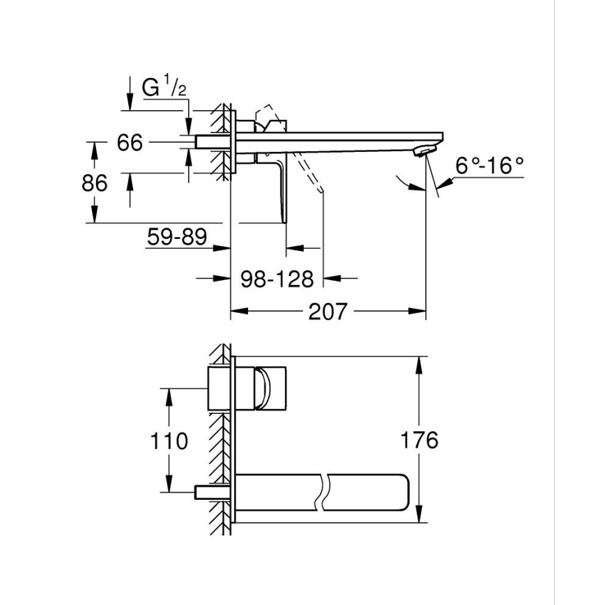 GROHE 23444AL1 - Смесител за умивалник за вграден монтаж LINEARE 207 мм графит