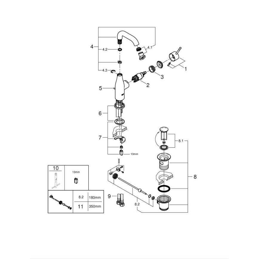 GROHE 23462DC1 - Смесител за умивалник ESSENCE, размер M, неръждаема стомана
