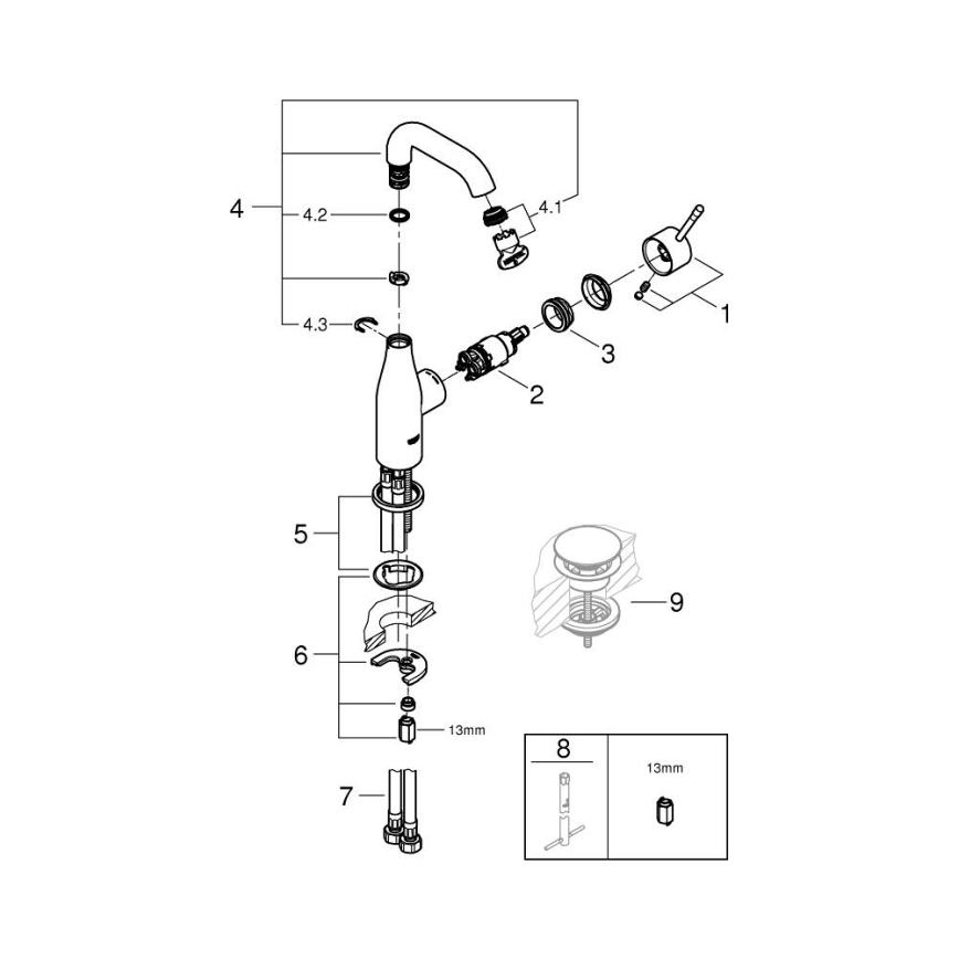 GROHE 23463001 - Смесител за умивалник ESSENCE, размер M, блестящ хром