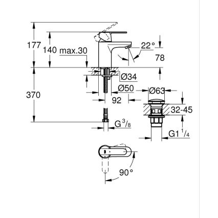 GROHE 23586000 - Смесител за умивалник GET, размер S, лъскав хром