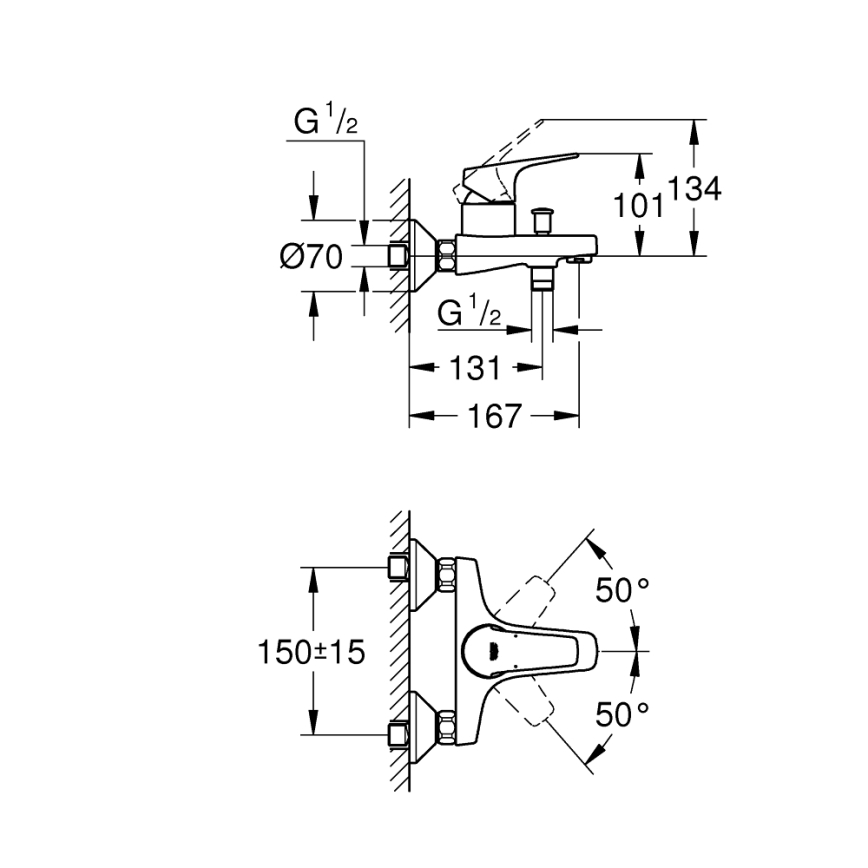 GROHE 23772000 - Смесител за вана START FLOW 150 мм лъскав хром