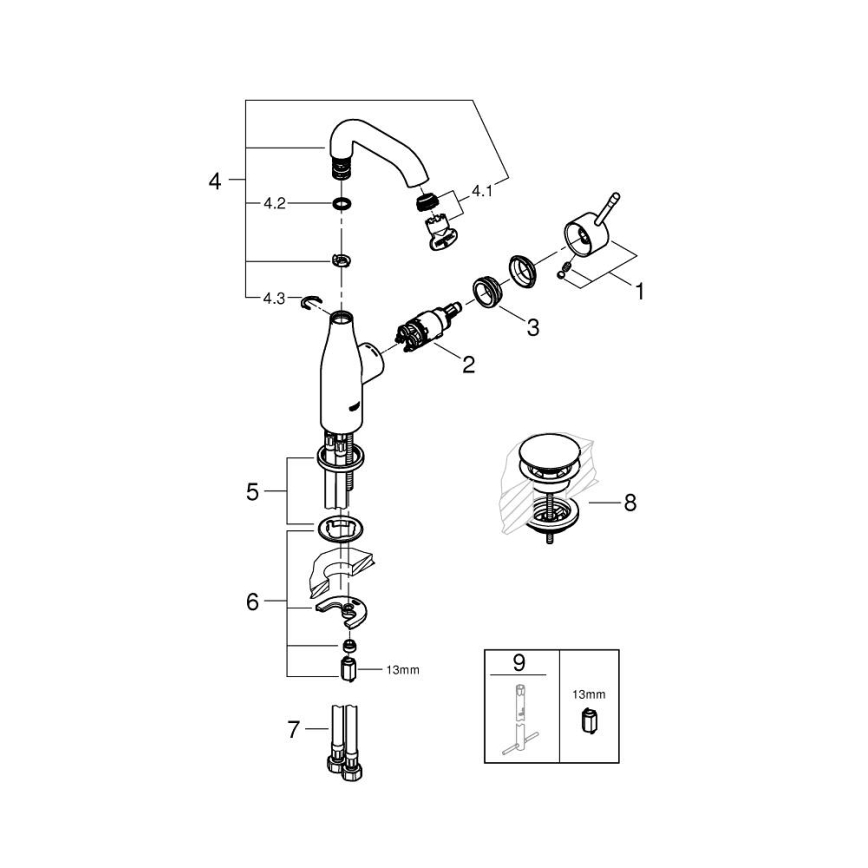 GROHE 23798001 - Смесител за умивалник ESSENCE DN 15, размер M, лъскав хром
