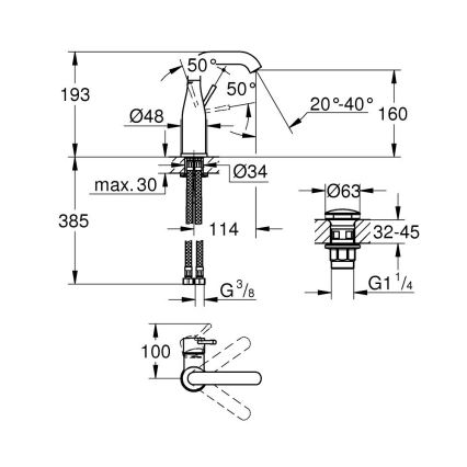 GROHE 23798001 - Смесител за умивалник ESSENCE DN 15, размер M, лъскав хром