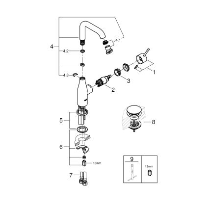 GROHE 23799001 - Смесител за мивка ESSENCE, размер L, хром с висок гланц