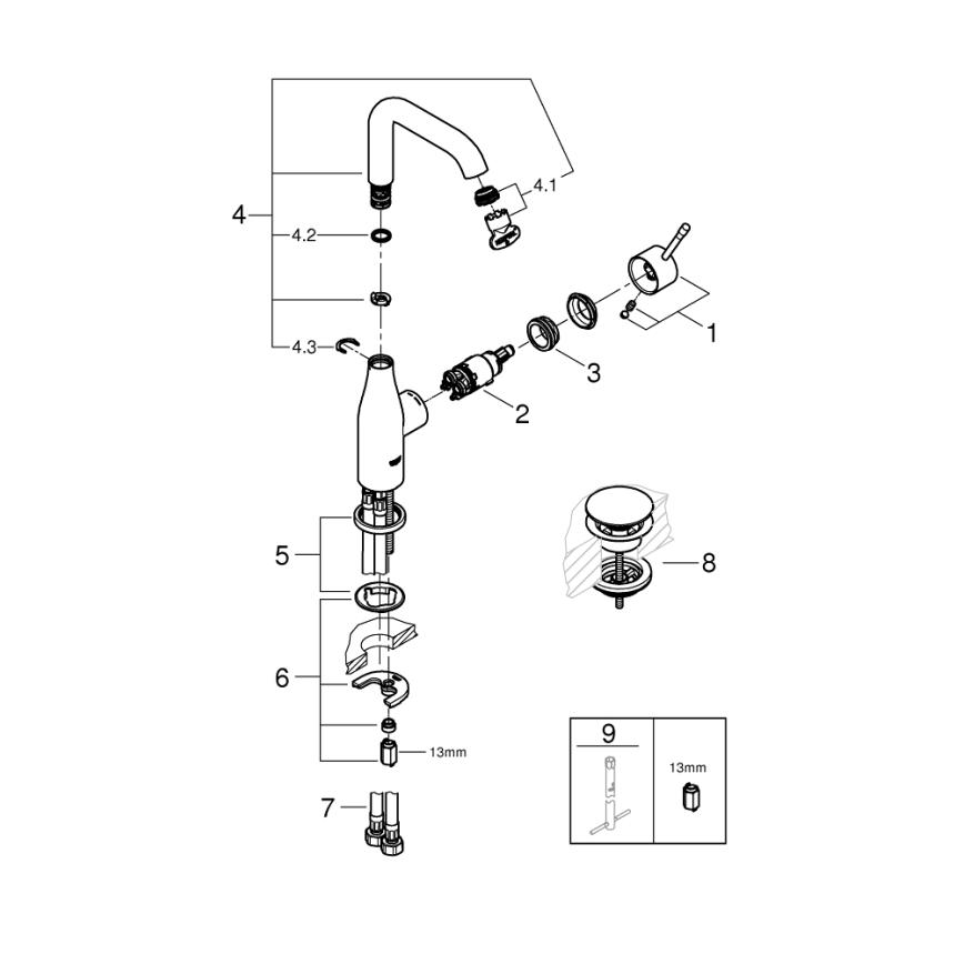 GROHE 23799001 - Смесител за мивка ESSENCE, размер L, хром с висок гланц