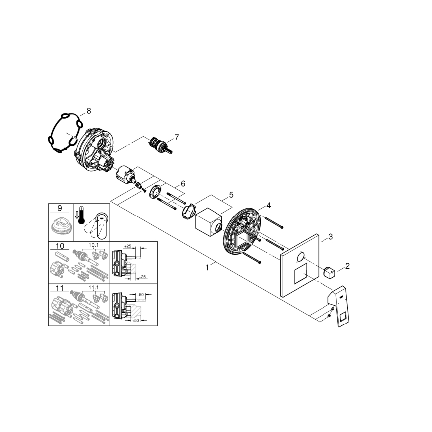 GROHE 24094000 - Смесител EUROCUBE с 3-пътен превключвател, полирано хромово покритие