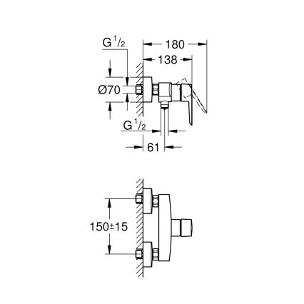 GROHE 24208002 - стенен душ смесител START DN 15, лъскав хром