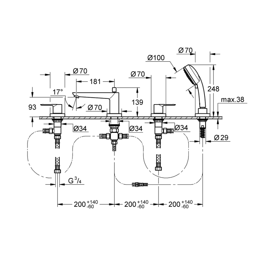 GROHE 2511900A - Смесител за вана BAULOOP DN 20, лъскав хром