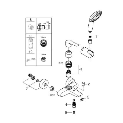 GROHE 25283002 - Ванен смесител с аксесоари DN 15 блестящ хром
