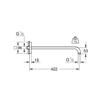 GROHE 26145000 - Душово рамо RAINSHOWER 422 мм, полирано хромирано покритие