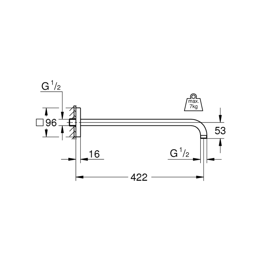 GROHE 26145000 - Душово рамо RAINSHOWER 422 мм, полирано хромирано покритие