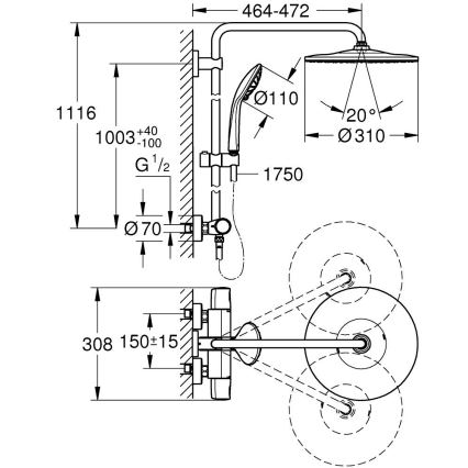 GROHE 26400001 - Душова система VITALIO JOY SYSTEM 310 450 mm лъскав хром