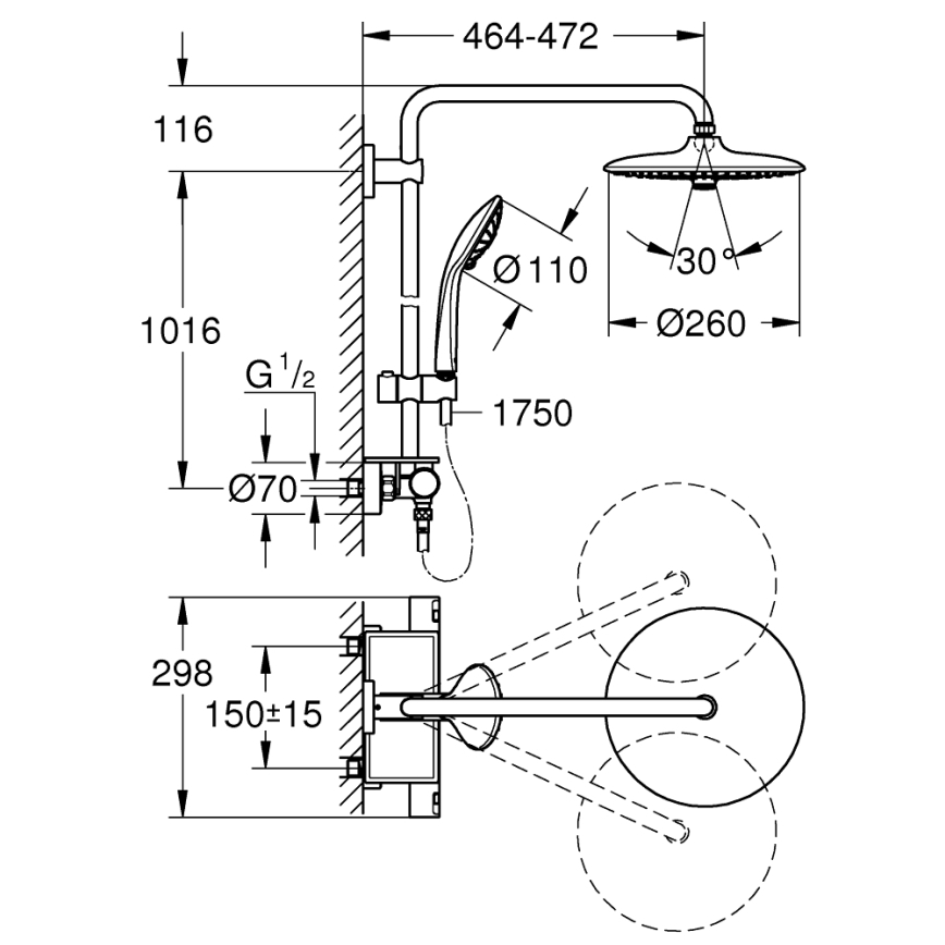 GROHE 26403001 - Душова система VITALIO JOY 260 450 mm лъскав хром