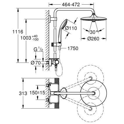 GROHE 26403002 - Душова система VITALIO JOY 260 450 мм блестящ хром