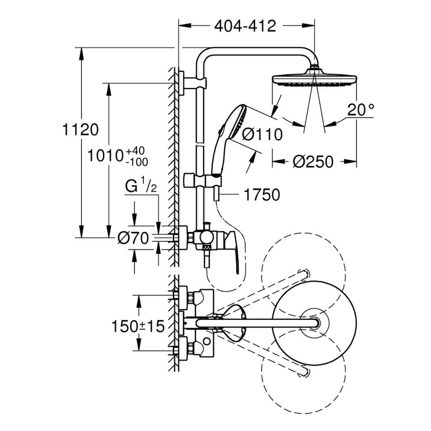 GROHE 26679001 - Душова система VITALIO START 250, 390 мм, лъскав хром