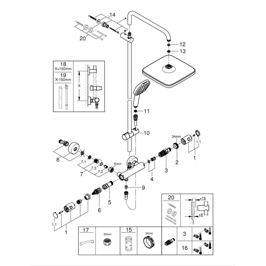 GROHE 266962431 - Душова система VITALIO COMFORT 250 250 × 250 мм черна