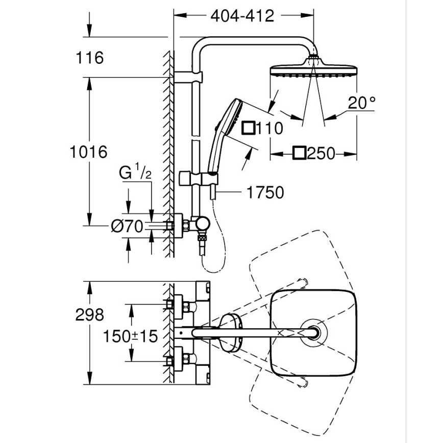 GROHE 266962431 - Душова система VITALIO COMFORT 250 250 × 250 мм черна
