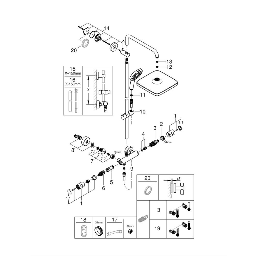 GROHE 26697001 - Душова система VITALIO COMFORT 250 250 × 250 мм лъскав хром