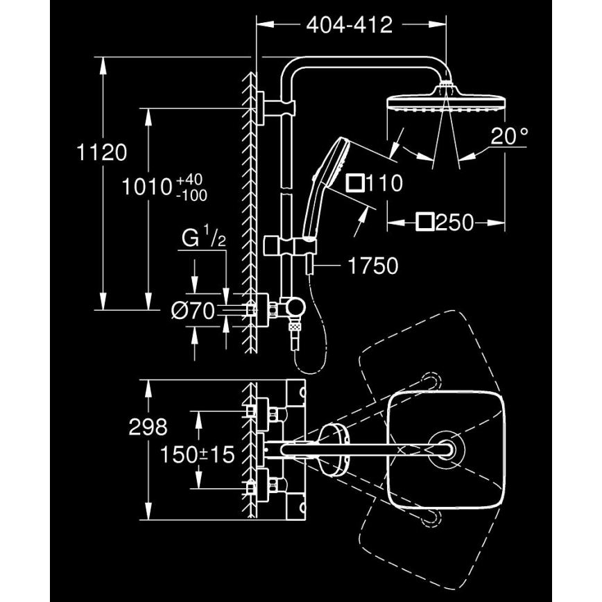 GROHE 26697001 - Душова система VITALIO COMFORT 250 250 × 250 мм лъскав хром