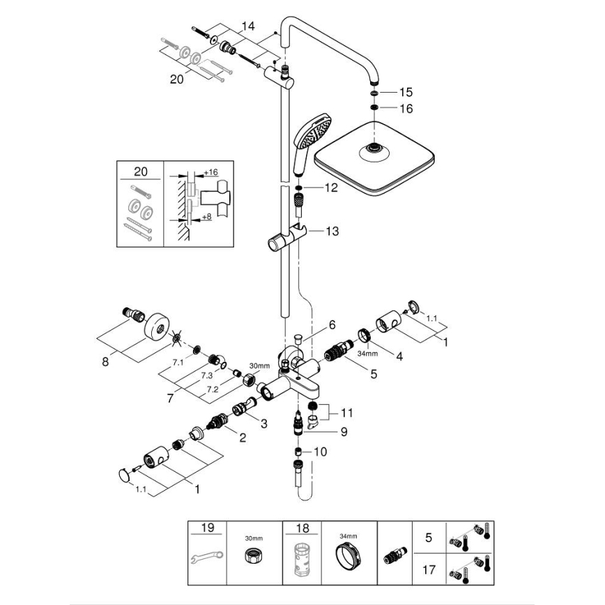 GROHE 269842431 - Душова система VITALIO COMFORT 250, 250 × 250 мм, черна