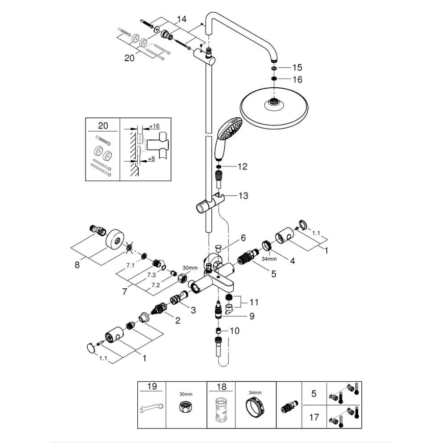 GROHE 26988001 - Душова система VITALIO START SYSTEM 390 мм, полирано хромово покритие