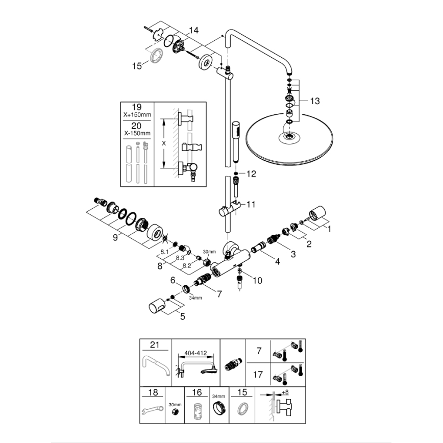 GROHE 27174001 - Душова система RAINSHOWER SYSTEM 400, 450 мм, лъскав хром