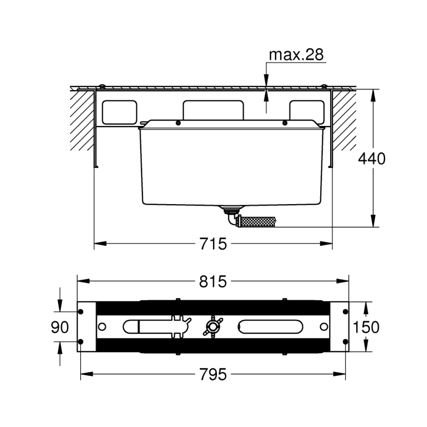 GROHE 29037000 - Монтажно тяло за ванен смесител с отвор Ø 45 мм, лъскав хром