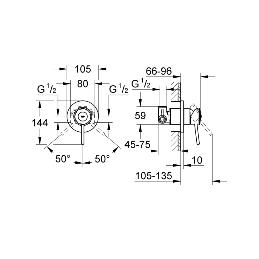 GROHE 29048000 - Вграден душ смесител BAUCLASSIC лъскав хром