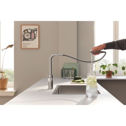 GROHE 30590DC0 - Кухненски смесител с изтегляща се душ глава BLUE PURE, неръждаема стомана