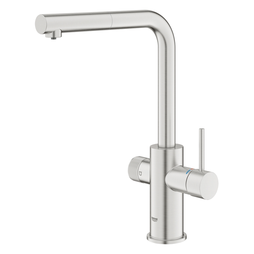 GROHE 30590DC0 - Кухненски смесител с изтегляща се душ глава BLUE PURE, неръждаема стомана