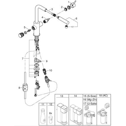 GROHE 30590DC0 - Кухненски смесител с изтегляща се душ глава BLUE PURE, неръждаема стомана