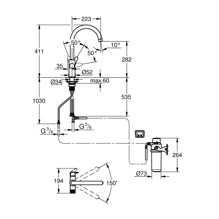 GROHE 30593000 - Смесител за мивка BLUE PURE с C-излив, лъскав хром