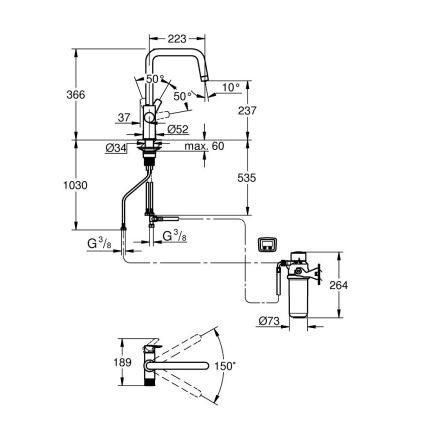 GROHE 30596000 - Смесител за мивка BLUE PURE с филтрираща функция лъскав хром