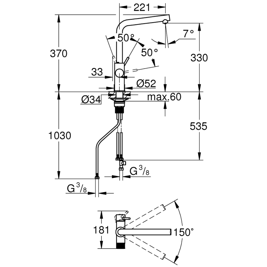 GROHE 30600000 - Смесител за мивка BLUE PURE, L-излив, полирано хромово покритие