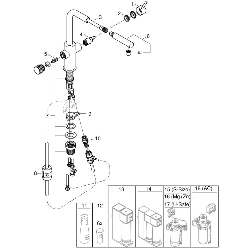 GROHE 30601000 - Кухненски смесител BLUE PURE A с изтегляща се душ глава, блестящ хром