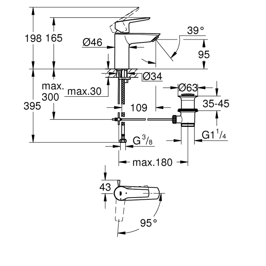 GROHE 311372432 - Смесител за умивалник QUICKFIX START 165 мм, черен