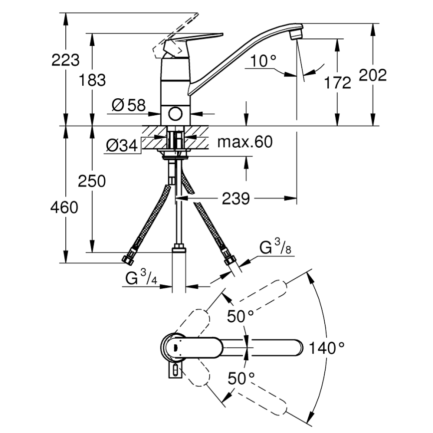 GROHE 31161000 - Кухненски смесител EUROSMART COSMOPOLITAN 140° блестящ хром