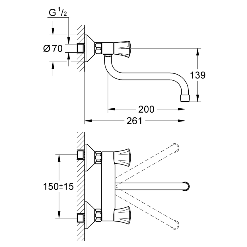 GROHE 31187001 - Стенен смесител за мивка COSTA L 200 mm, лъскав хром