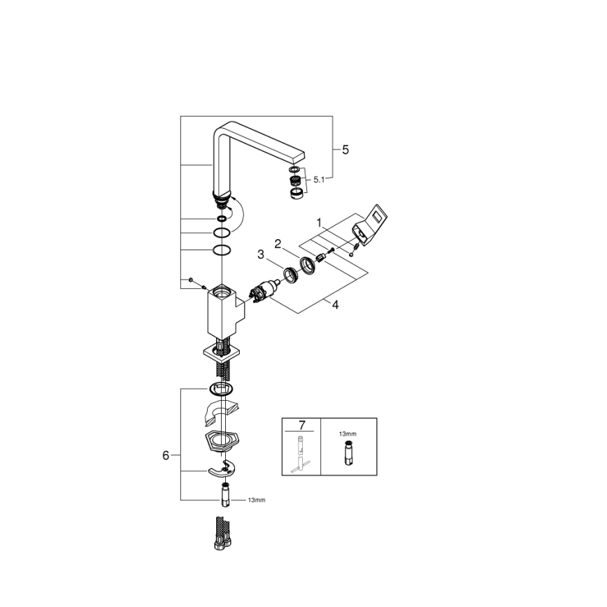 GROHE 31255000 - Смесител за мивка EUROCUBE, полирано хромово покритие