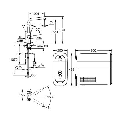 GROHE 31454001 - Кухненски смесител BLUE HOME с L-излив, лъскав хром