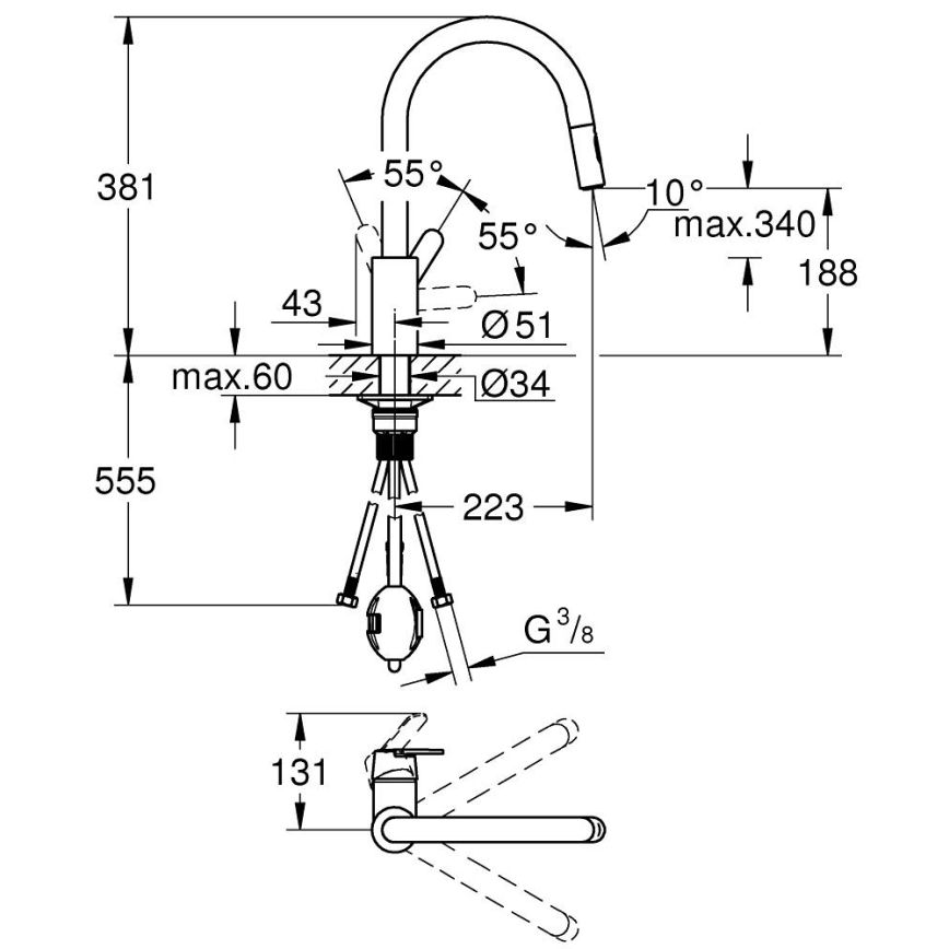 GROHE 31484001 - Смесител за мивка GET, лъскав хром