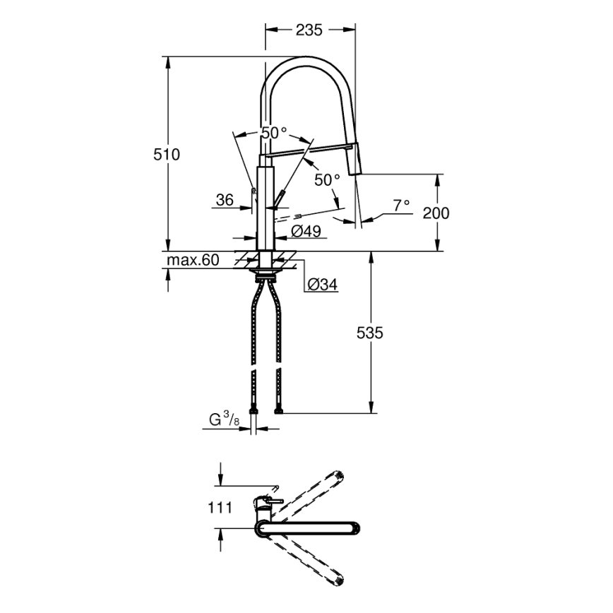 GROHE 31491000 - Кухненски смесител CONCETTO с професионален изтеглящ се душ, лъскав хром