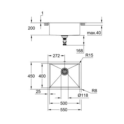 GROHE 31574DL1 - Кухненска мивка K700U 550 x 450 мм медна