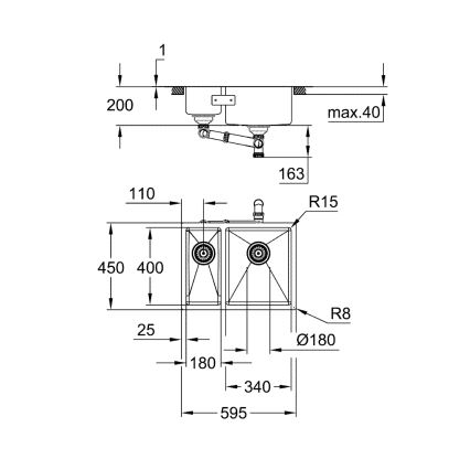 GROHE 31576SD1 - Кухненска мивка K700U 595 × 450 мм, неръждаема стомана