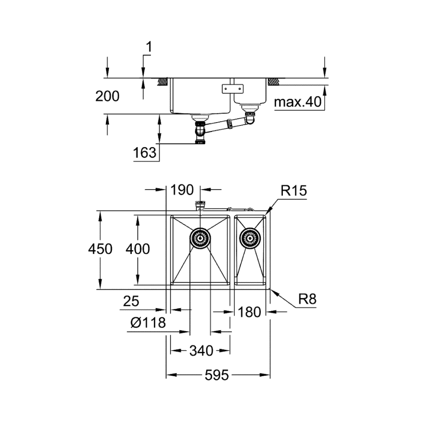 GROHE 31577SD1 - Кухненска мивка K700U 595 × 450 мм неръждаема стомана