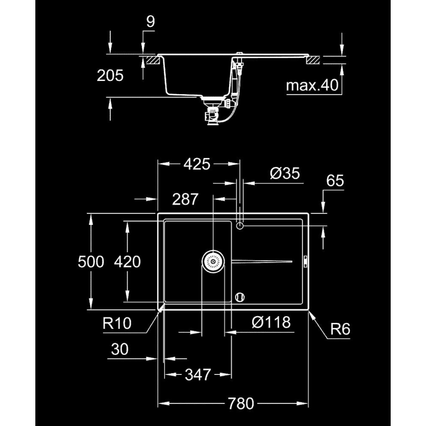 GROHE 31639AP0 - Композитна мивка K400 780 × 500 мм черна