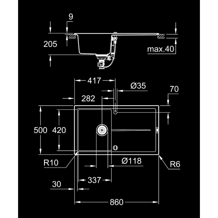 GROHE 31640AP0 - Композитна мивка K400 860 × 500 мм черна