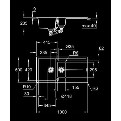 GROHE 31642AP0 - Композитна мивка K400 1000 × 500 мм, черна