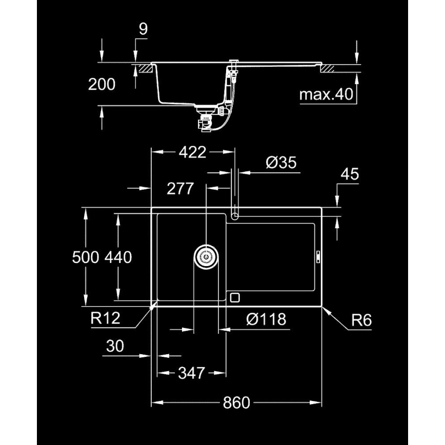 GROHE 31644AP0 - Композитна мивка K500 860 × 500 мм черна